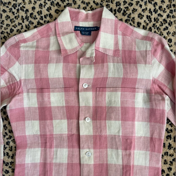 Ralph Lauren Linen Gingham Button Down Shirt Size 2 - Picture 10 of 10